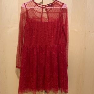 Long sleeved red lace dress